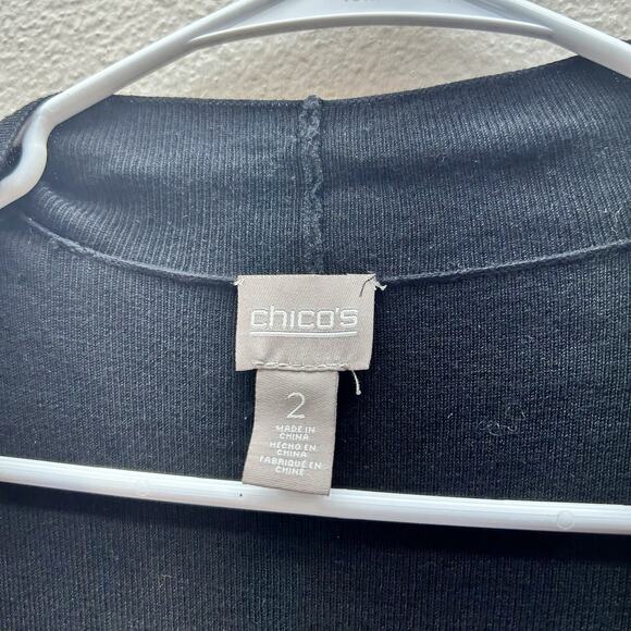 Chicos Size 2 Sweater Vest Black Open Front Knit Fringe Whimsigoth Boho Western - Picture 5 of 7